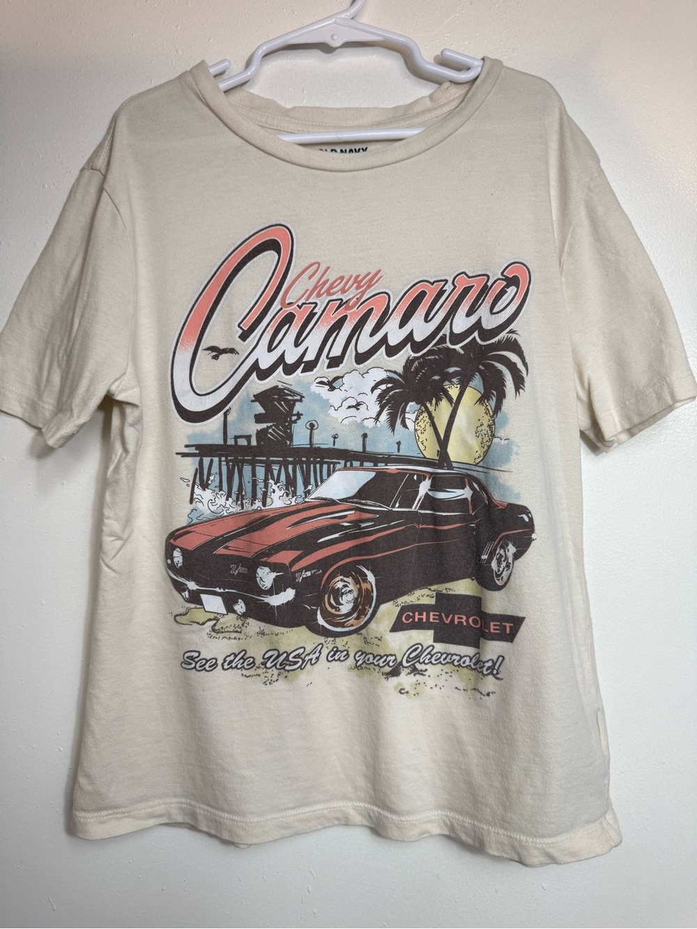 Old Navy Cream Crewneck Tee with Navy Logo
